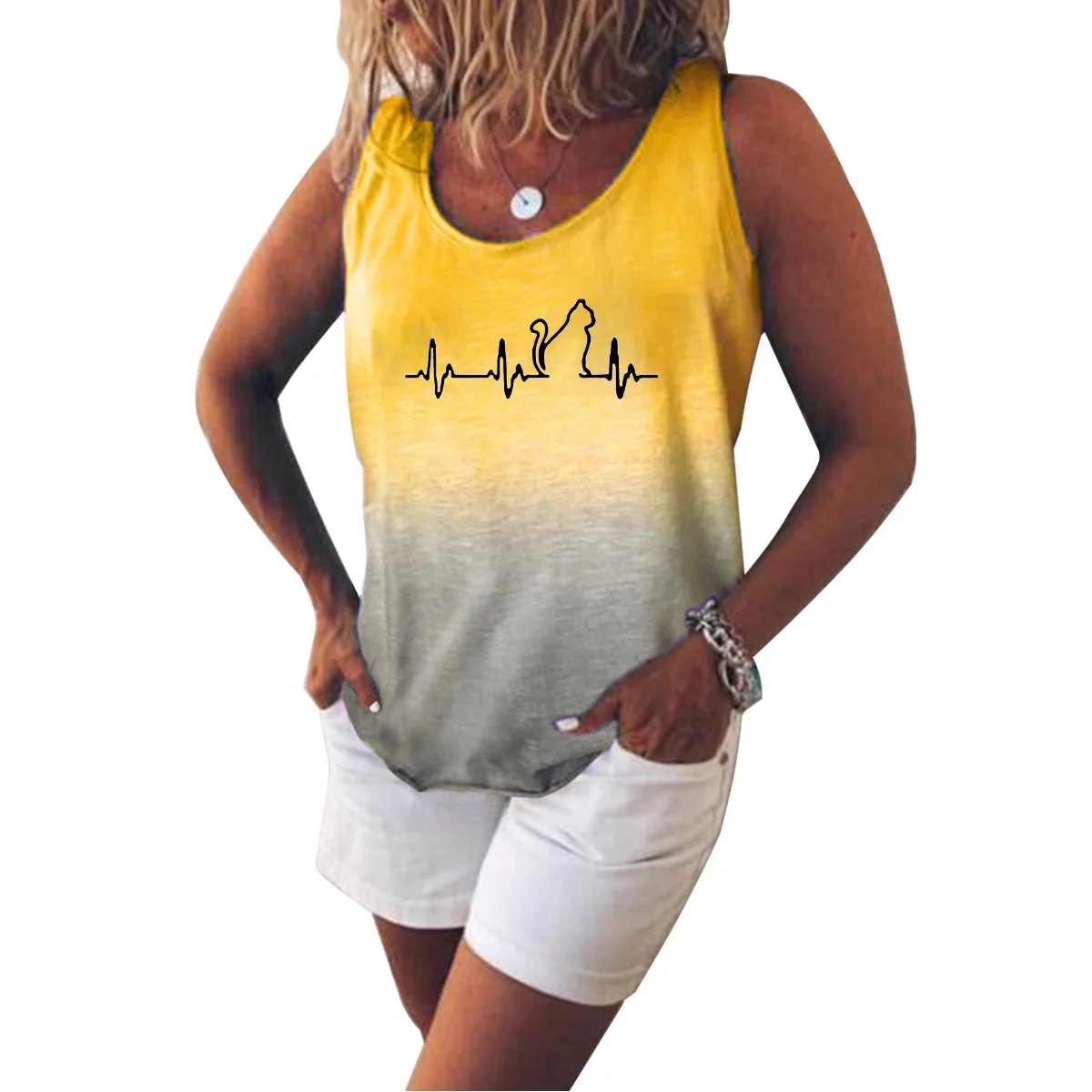 2021 Summer Women Vest Tops Fashion Gradient Print T Shirts Ladies Casual O-Neck Sleeveless Plus Size Casual Tops Tee Streetwear
2021 Summer Women Vest Tops Fashion Gradient Print T Shirts Ladies Casual O-Neck Sleeveless Plus Size Casual Tops Tee Streetwear