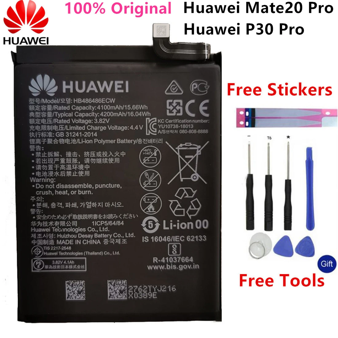 Original Replacement Battery HB486486ECW For Huawei Huawei P30 Pro Mate20 Pro Mate 20 Pro Genuine Phone Battery 4200mAh+Tools
Original Replacement Battery HB486486ECW For Huawei Huawei P30 Pro Mate20 Pro Mate 20 Pro Genuine Phone Battery 4200mAh+Tools