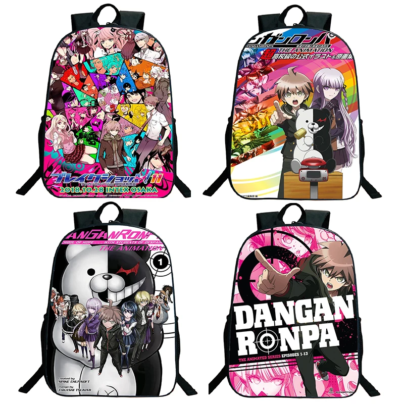 

16inch Danganronpa School Bags Monokuma Children Boy Girl Anime Backpack Naegi Makoto Teenager Kids Waterproof Nylon Bag