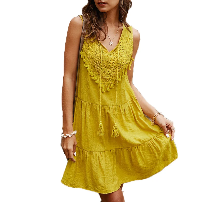 New Summer Sexy Yellow Dress Women 2021 Blue Light Green Loose V-Neck Sleeveless Temperament Fashion Mini Dress Vestido GH208 
New Summer Sexy Yellow Dress Women 2021 Blue Light Green Loose V-Neck Sleeveless Temperament Fashion Mini Dress Vestido GH208