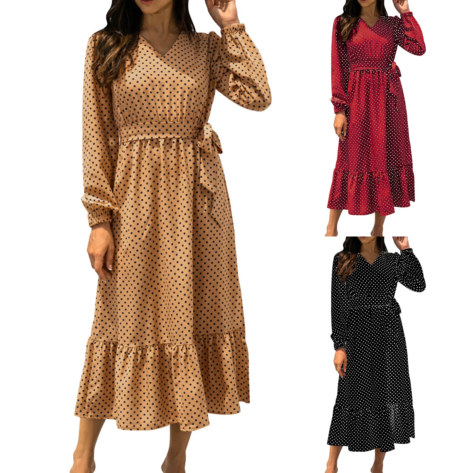 Dot Women Fashion Long V-neck Printed Sleeve Dress Sexy Polka Women's Dress Dresses
Dot Women Fashion Long V-neck Printed Sleeve Dress Sexy Polka Women's Dress Dresses