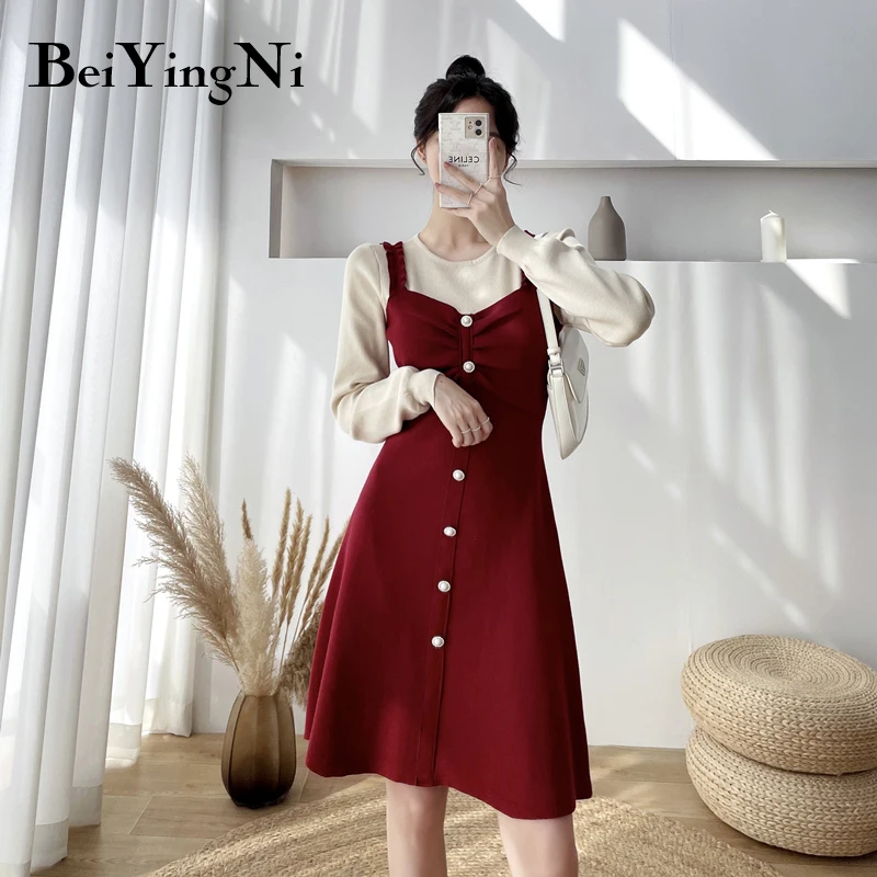Beiyingni Autumn Winter Christmas Knee-length Dress Women Patchwork Buttons Knitted Sweaters Dresses for Girls Slim Fashion Robe
Beiyingni Autumn Winter Christmas Knee-length Dress Women Patchwork Buttons Knitted Sweaters Dresses for Girls Slim Fashion Robe