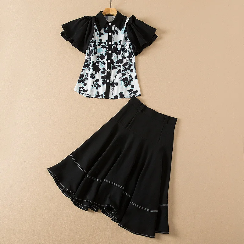 Женская одежда в европейском и американском стиле, весна 2022, новая рубашка с принтом и рукавами в виде листьев лотоса, костюмы 
Женская одежда в европейском и американском стиле, весна 2022, новая рубашка с принтом и рукавами в виде листьев лотоса, костюмы