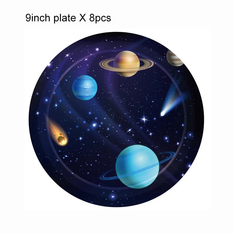 

8pcs 9 inch Cosmic Planet Happy Birthday Theme Party Disposable Tableware Plates for Baby Shower Kids Parties Party Favors