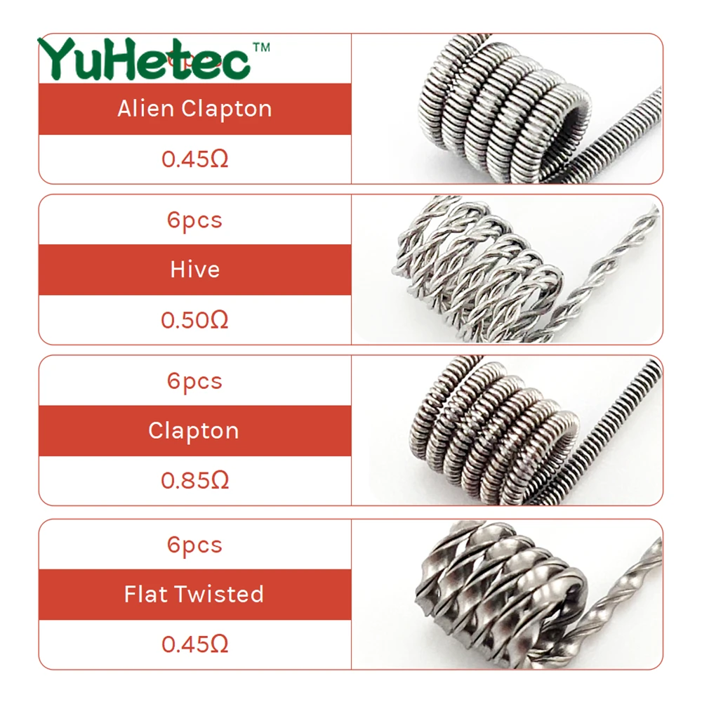 YUHETEC 8 in 1 Prebuilt Coil Claptonwire Premade Coils Demon SS316 Tiger Alien Fused Twisted Coil Fit DIY RDA Atomizer Loop V1.5
YUHETEC 8 in 1 Prebuilt Coil Claptonwire Premade Coils Demon SS316 Tiger Alien Fused Twisted Coil Fit DIY RDA Atomizer Loop V1.5