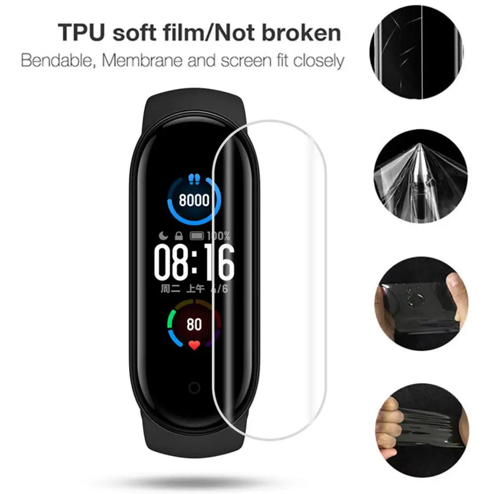 3pcs Screen Protector TPU Nano soft film For Xiaomi Mi Band 5/6 Smart Watch Bracelet Protective Film HD Scratch resistan | Наручные часы