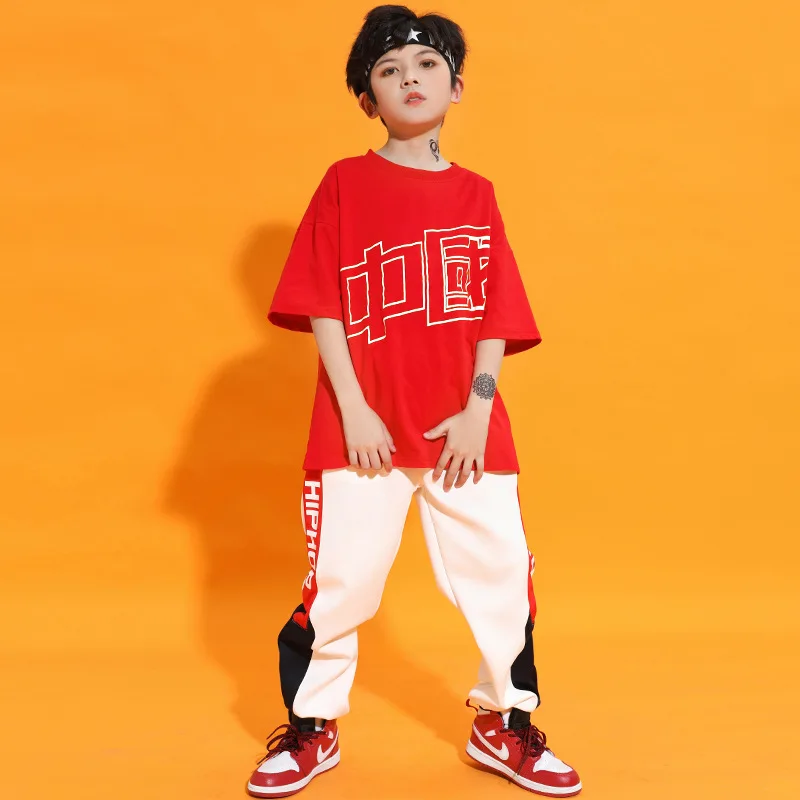 Designer Hiphop Jazz Dancing Costume for Boys Girls Chinese Printed Red Black T-shirt White Pants Jeans Children Hip Hop Clothes
Designer Hiphop Jazz Dancing Costume for Boys Girls Chinese Printed Red Black T-shirt White Pants Jeans Children Hip Hop Clothes