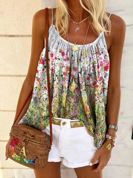 Fashion Women's Sling T-shirt Summer Loose Camisole Floral Print Sleeveless Casual Sling Tshirts Vest 2021 Camisetas Mujer
Fashion Women's Sling T-shirt Summer Loose Camisole Floral Print Sleeveless Casual Sling Tshirts Vest 2021 Camisetas Mujer