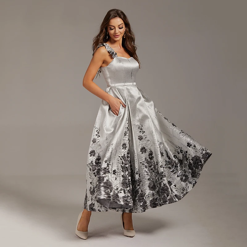 UZN A-Line Silver Floral Printed Satin Prom Dress One Shoulder Straps Lace-Up Back Evening Dress Tea-Length Party Dress 2022
UZN A-Line Silver Floral Printed Satin Prom Dress One Shoulder Straps Lace-Up Back Evening Dress Tea-Length Party Dress 2022