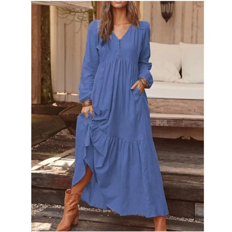 SUNCREE S-3XL Elegant V-Neck Long Dress 2021 New Plus Size Fashion Long Sleeve Dress 4 Colors Vintage High Waist Woman's Dress 
SUNCREE S-3XL Elegant V-Neck Long Dress 2021 New Plus Size Fashion Long Sleeve Dress 4 Colors Vintage High Waist Woman's Dress