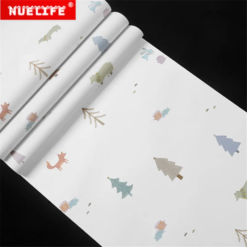 Environmental protection children's wallpaper bedroom girl boy room kids Nordic style doodle cute animal cartoon | Дом и сад