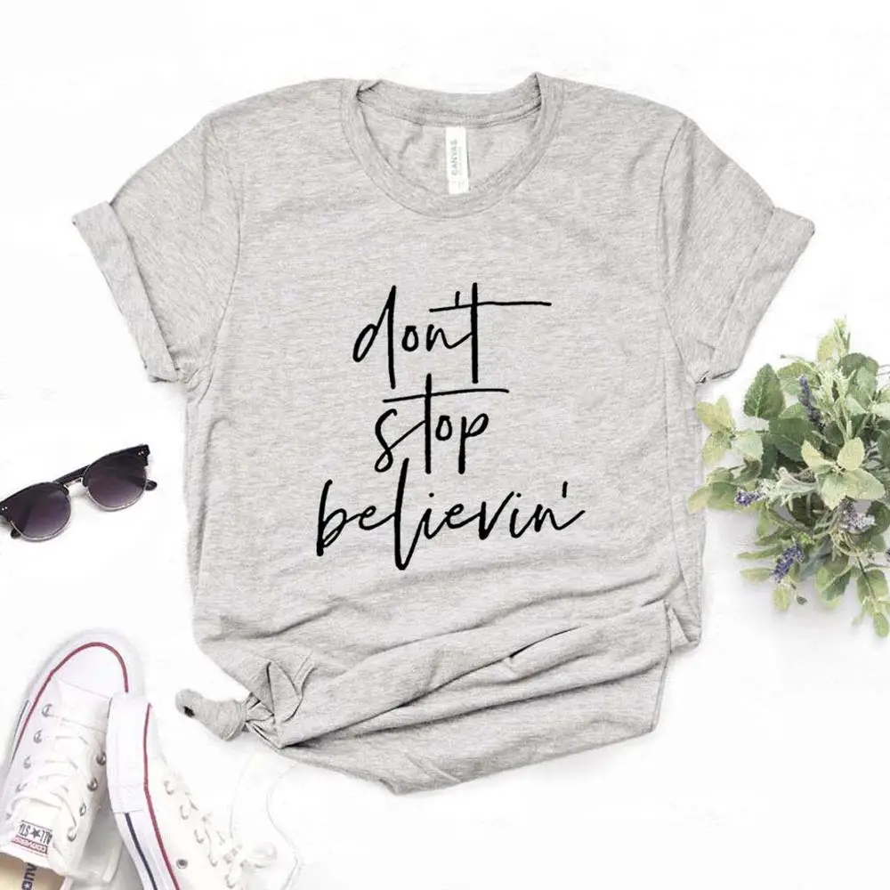 Женские хлопковые футболки с принтом Don't Stop Believe, Повседневная забавная футболка для леди, футболка для девочек Yong, 6 цветов, P657
Женские хлопковые футболки с принтом Don't Stop Believe, Повседневная забавная футболка для леди, футболка для девочек Yong, 6 цветов, P657
