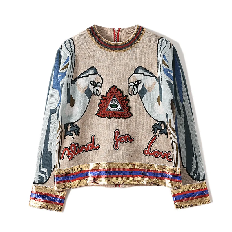 Vintage Autumn Winter Runway Embroidery Sequined Knitting Sweaters Parrot Jacquard Gothic Style O Neck Women Pullover Jumper Top
Vintage Autumn Winter Runway Embroidery Sequined Knitting Sweaters Parrot Jacquard Gothic Style O Neck Women Pullover Jumper Top
