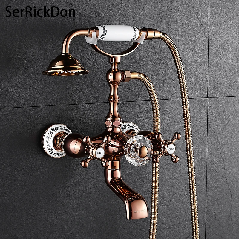 Rose Golden Bathtub Faucet Set Bathtub Shower Mixer Faucet Rotatble Spout Faucet Tap Height Adjustable TelePhone Style
Rose Golden Bathtub Faucet Set Bathtub Shower Mixer Faucet Rotatble Spout Faucet Tap Height Adjustable TelePhone Style