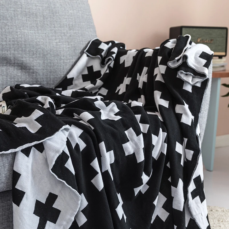 

Knitted Sofa Throw Blanket 130*160cm Cotton Nordic Geometry Sofa Cover Decorative For Travel Plane Blanket Living Simple Carpet
