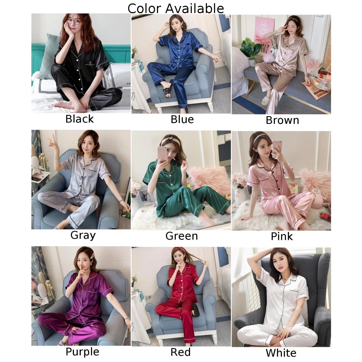 Women's Faux Silk Satin Pajamas Set Sleepwear Nightwear Short Sleeve Pajamas Set Home Clothes For Women Sleeping Shirt Home Wear
Women's Faux Silk Satin Pajamas Set Sleepwear Nightwear Short Sleeve Pajamas Set Home Clothes For Women Sleeping Shirt Home Wear