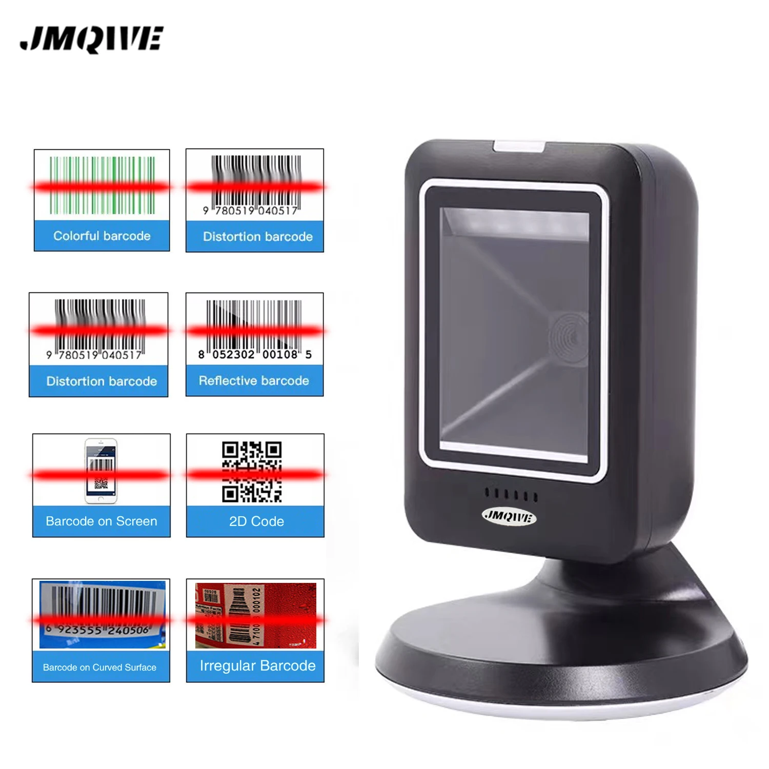 Сканер штрих-кода JMQWE 1D 2D QR Handsfree, всенаправленный настольный автоматический считыватель данных с матрицей
Сканер штрих-кода JMQWE 1D 2D QR Handsfree, всенаправленный настольный автоматический считыватель данных с матрицей
