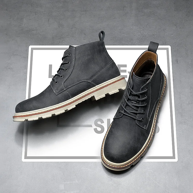 Martin Boots Men's Leather Fashion High-top Casual Men Shoes High-quality Motorcycle Comfortable Cotton New Ronglai | Обувь
