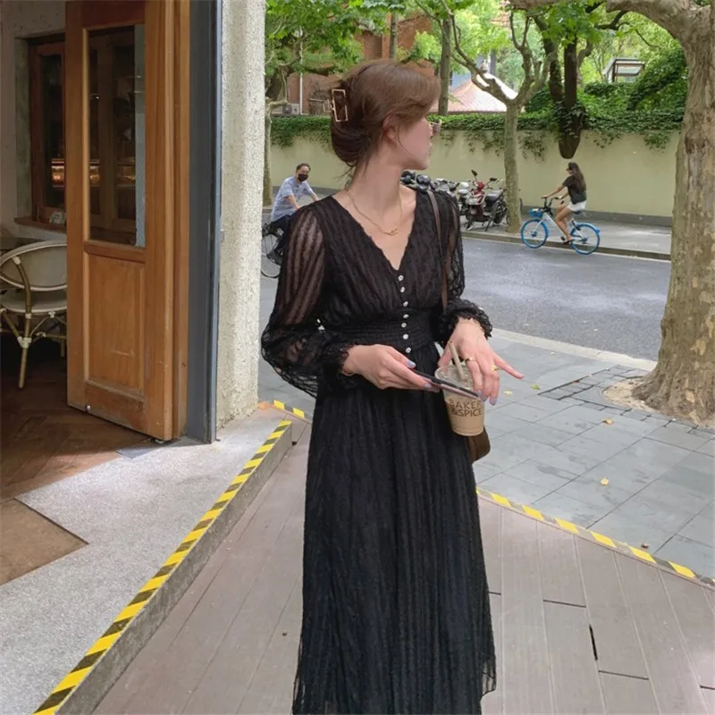 Newest Spring Autumn V-neck Mesh Woman Dress Black Beading Pearls See Through Long Dresses Women Elastic Waist Party Vestidos
Newest Spring Autumn V-neck Mesh Woman Dress Black Beading Pearls See Through Long Dresses Women Elastic Waist Party Vestidos