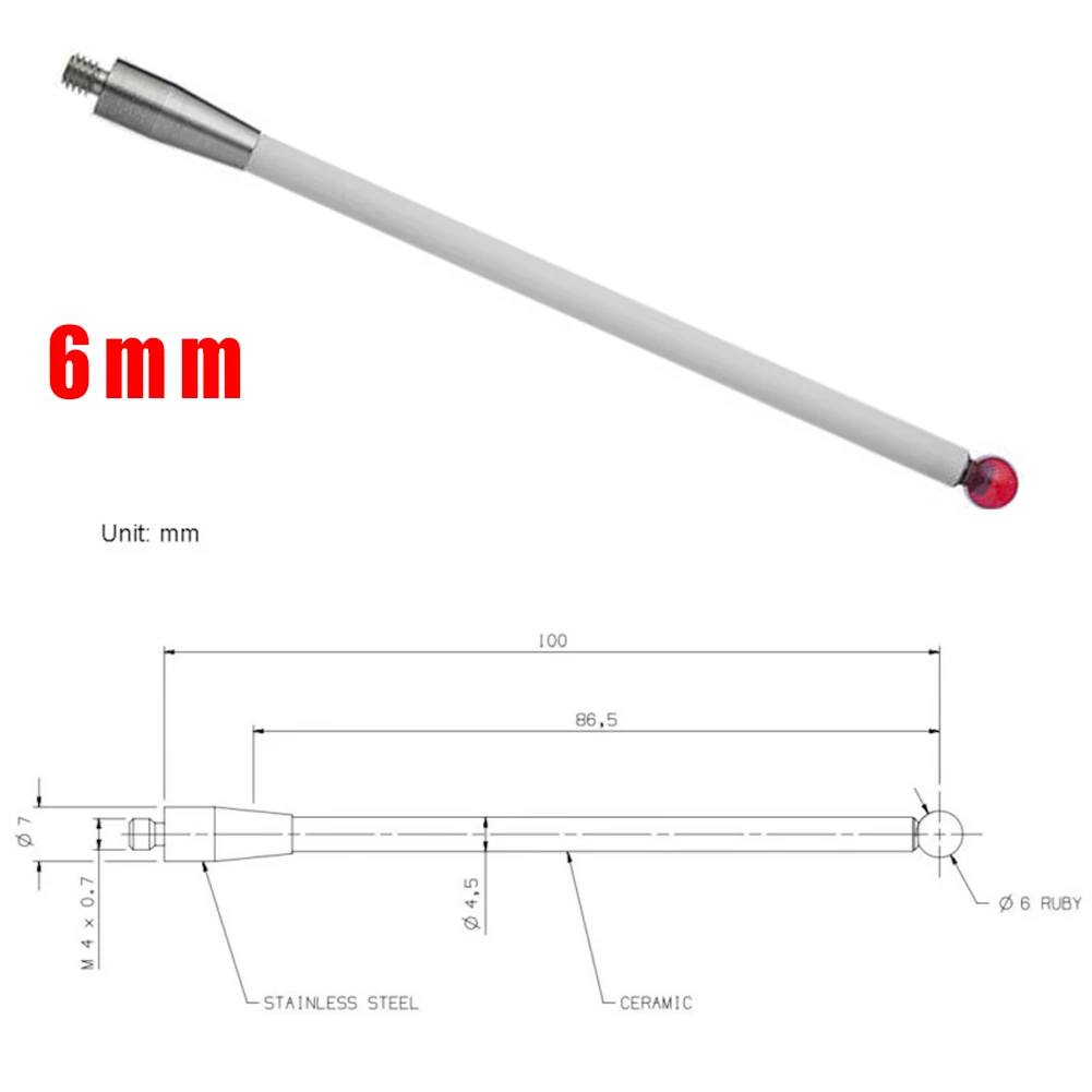 Universal M4*D6*L100 Touch Probe Stylus 6mm Rubine Ball CNC Tip Ceramic Shaft M4 A-5000-3712 Replacement Accessories
Universal M4*D6*L100 Touch Probe Stylus 6mm Rubine Ball CNC Tip Ceramic Shaft M4 A-5000-3712 Replacement Accessories