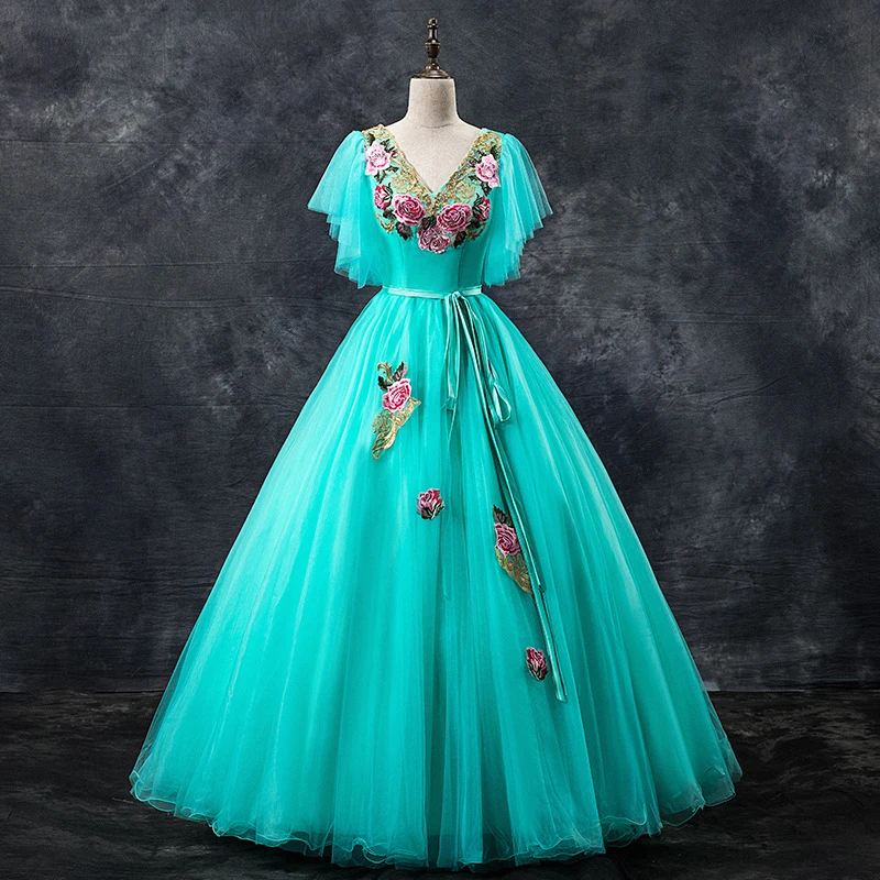Hot Sell Real Images V neck Evening Dresses Flowers Sew Puffy Skirt Fashion Party Dress Bride Gowns Tulle Appliques Lace Up Back
Hot Sell Real Images V neck Evening Dresses Flowers Sew Puffy Skirt Fashion Party Dress Bride Gowns Tulle Appliques Lace Up Back