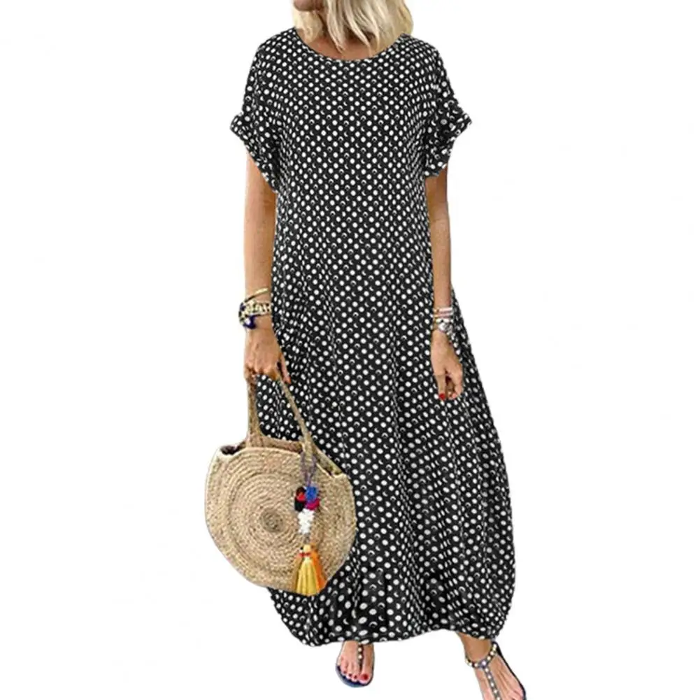 Женское летнее платье в горошек, с круглым вырезом и коротким рукавом
Женское летнее платье в горошек, с круглым вырезом и коротким рукавом