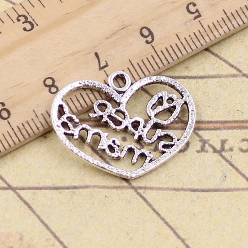 20pcs Charms Heart Super Mama 20x26mm Tibetan Silver Pendants Crafts Making Findings Handmade Antique DIY Jewelry