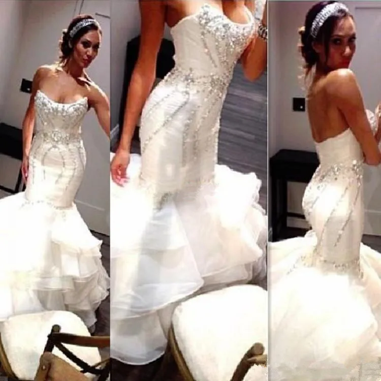 Роскошные Блестящие Свадебные платья-русалки с кристаллами 2021 соблазнительные