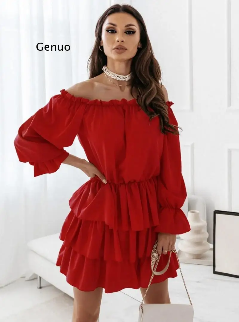 2021 Summer Slash Neck Solid Party Dress Fashion Off-Shoulder Cascading Ruffle Dress Women Casual Sexy Mini Dresses
2021 Summer Slash Neck Solid Party Dress Fashion Off-Shoulder Cascading Ruffle Dress Women Casual Sexy Mini Dresses