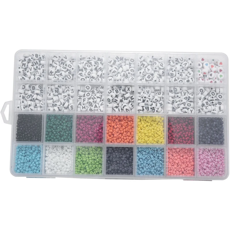 5000Pcs Beads Kit, 3mm Glass Seed Beads, Alphabet Letter Beads and Heart Shape Beads for Name Bracelets Jewelry Making and Craft
5000Pcs Beads Kit, 3mm Glass Seed Beads, Alphabet Letter Beads and Heart Shape Beads for Name Bracelets Jewelry Making and Craft