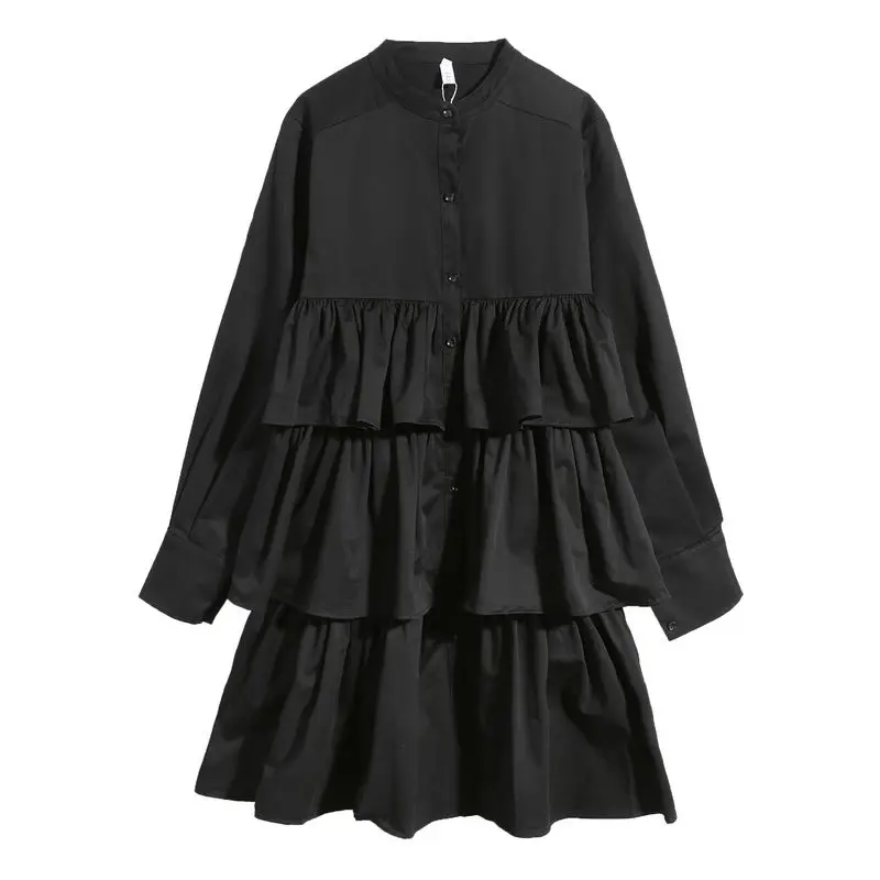 SuperAen New Design Shirt High-waisted Black Solid Cascading Ruffle A Line Casual Knee-Length Woman Dress
SuperAen New Design Shirt High-waisted Black Solid Cascading Ruffle A Line Casual Knee-Length Woman Dress
