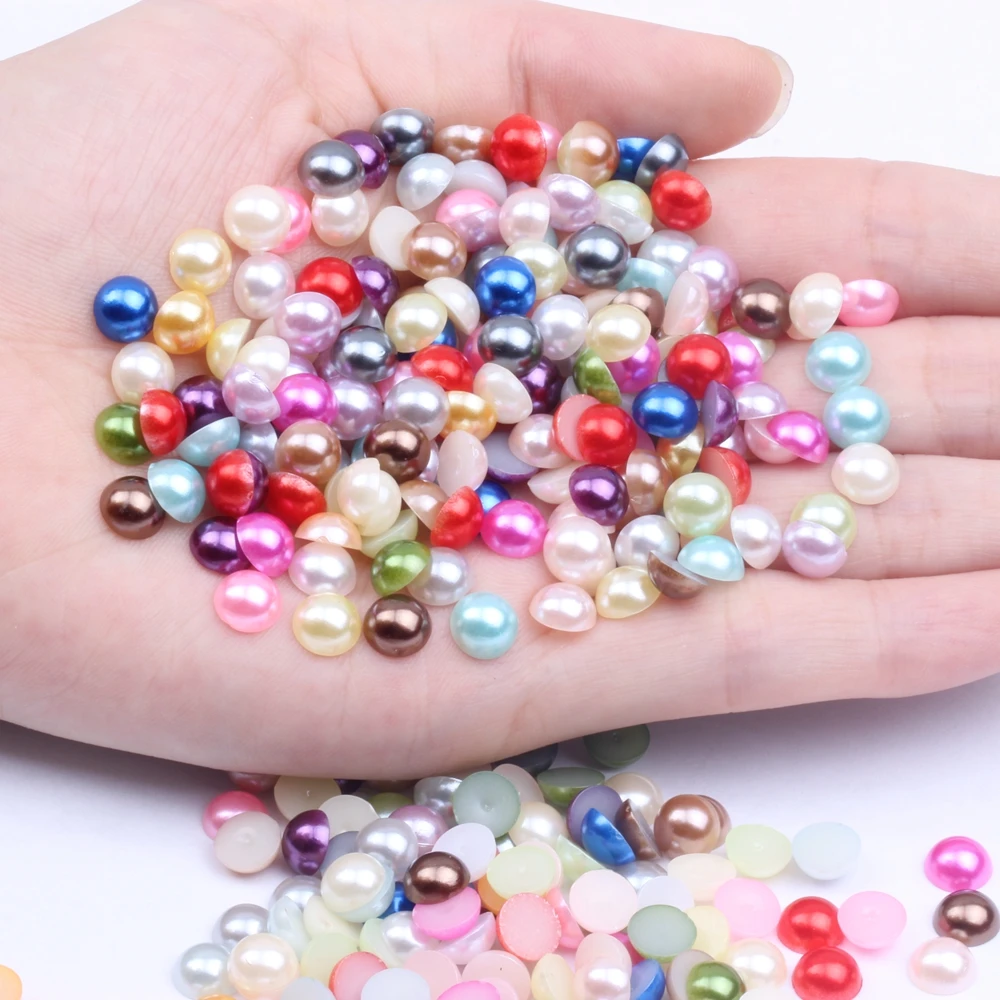 

Half Round Pearls 2000pcs 7mm Many Colors Loose Imitation Glue On Resin Beads DIY Jewelry Making Nails Art Decoration