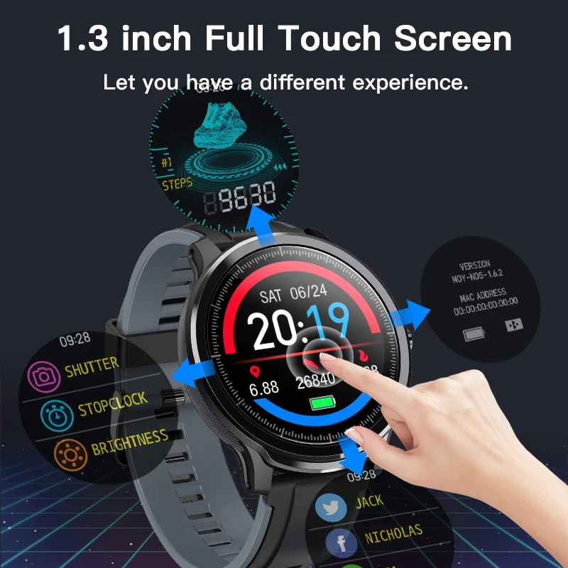 KOSPET Probe Smart watch Men IP68 Waterproof 1.3'' Full Touch Round Screen Blood Pressure Heart rate Pedometer Smartwatch Women |