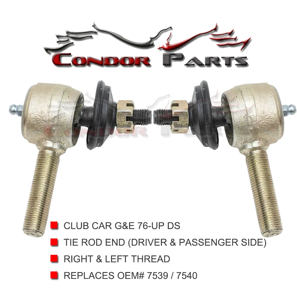 Condor Parts - Golf Cart Thread Tie Rod End with Grease for Club Car DS G&E 1976 Up Driver and Passenger Side, 7539 + 7540
Condor Parts - Golf Cart Thread Tie Rod End with Grease for Club Car DS G&E 1976 Up Driver and Passenger Side, 7539 + 7540