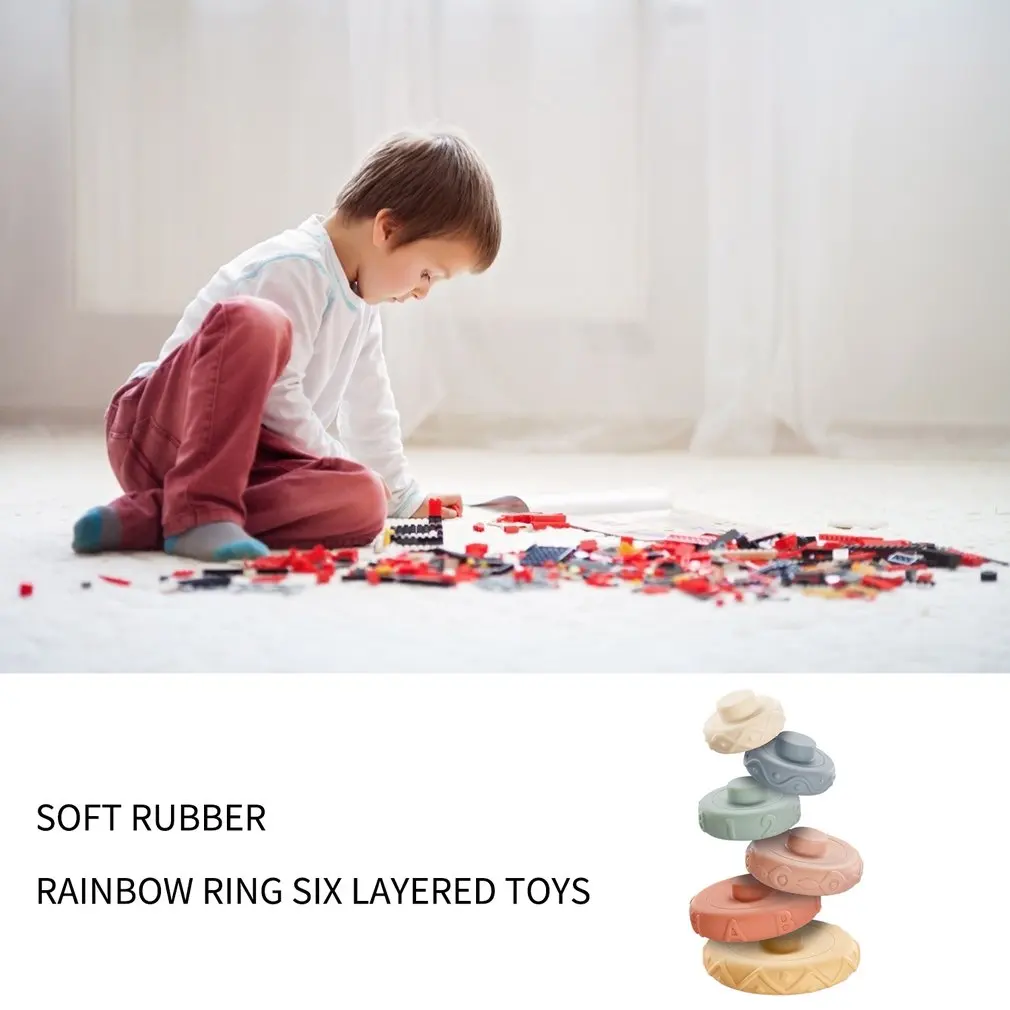 Soft Rubber Rainbow Circle Six Stacking Toy 3d Puzzle Building Blocks Stacked Infant Rubber Seesaw Ring Toy
Soft Rubber Rainbow Circle Six Stacking Toy 3d Puzzle Building Blocks Stacked Infant Rubber Seesaw Ring Toy