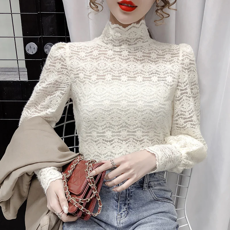 New 2021 Spring Women Lace Tops Fashion Casual Turtleneck Long Sleeve Blouse Shirt Elegant Slim High stretch mesh lace top
New 2021 Spring Women Lace Tops Fashion Casual Turtleneck Long Sleeve Blouse Shirt Elegant Slim High stretch mesh lace top