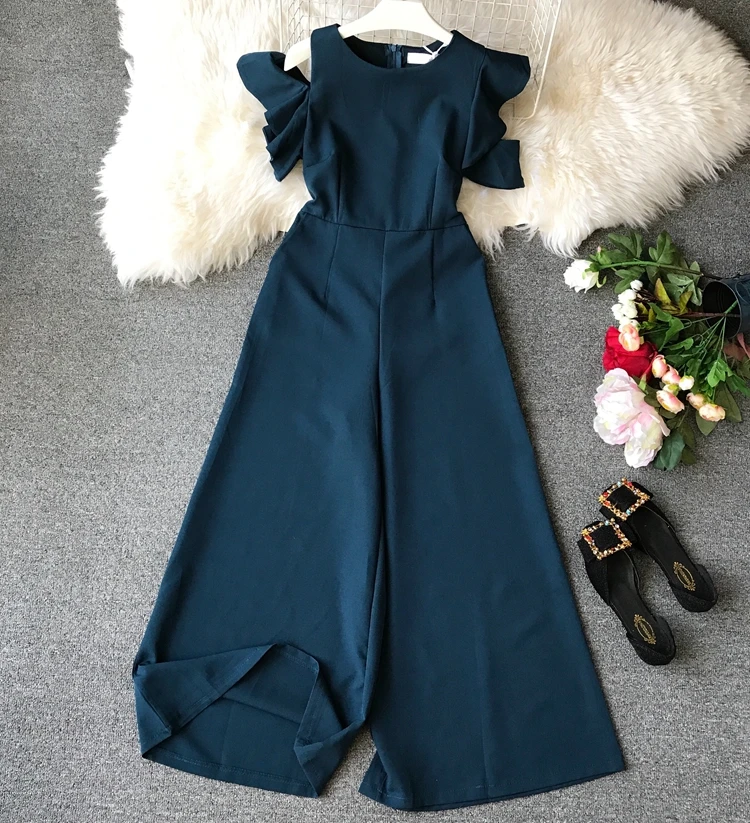 Women's summer jumpsuit irregular ruffled sleeves off-shoulder round neck high waist wide-leg trouser solid color jumpsuit LL021
Women's summer jumpsuit irregular ruffled sleeves off-shoulder round neck high waist wide-leg trouser solid color jumpsuit LL021