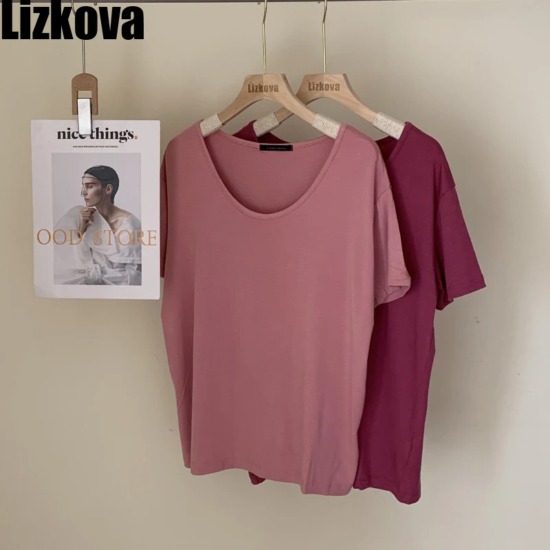 Футболка Lizkova женская с коротким рукавом и круглым вырезом свободная хлопковая