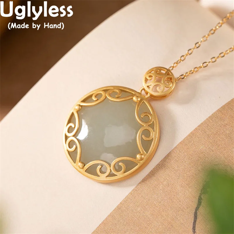 Uglyless Ethnic Vines Pendants Necklaces for Women Natural Jade Nephrite Medals Necklaces Hollow Gold Jewelry 925 Silver + Chain
Uglyless Ethnic Vines Pendants Necklaces for Women Natural Jade Nephrite Medals Necklaces Hollow Gold Jewelry 925 Silver + Chain