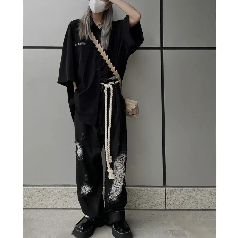 Women Ripped Black High Waist Mopping Jeans Retro Casual Loose Wide-leg Trousers Cotton Solid Color Pants For Men And Women 2021
Women Ripped Black High Waist Mopping Jeans Retro Casual Loose Wide-leg Trousers Cotton Solid Color Pants For Men And Women 2021