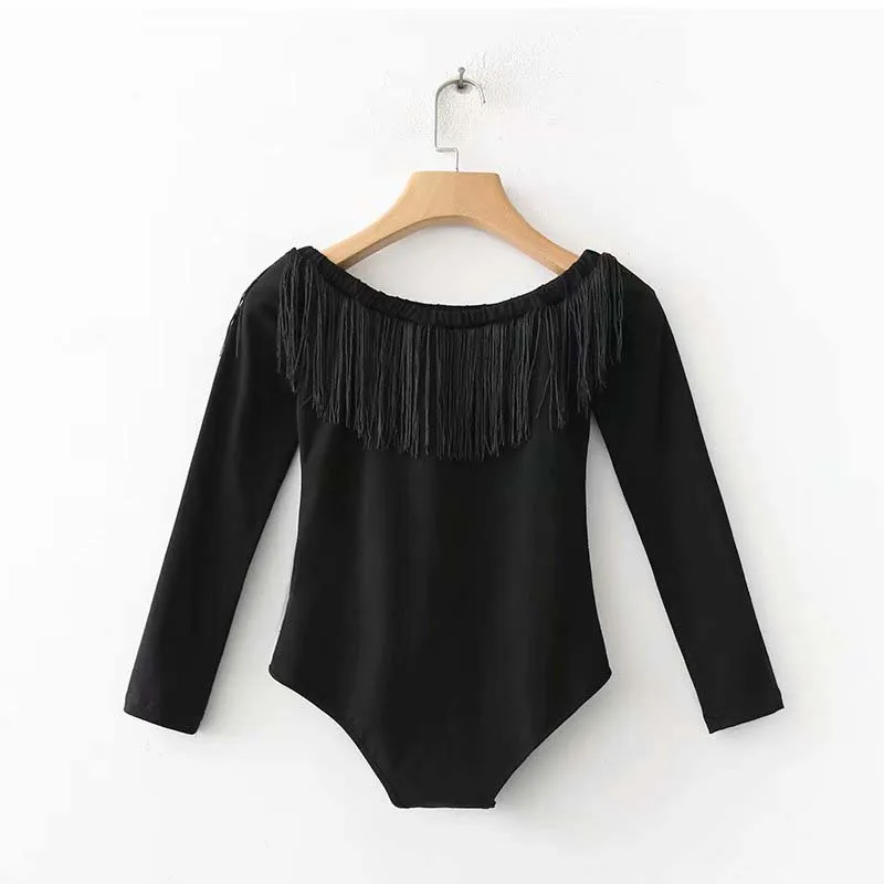 HStar Spring Long Sleeve Sexy Bodysuits Tassels Female Slash Neck Skinny Bodysuits Casual Elastic Lady Rompers 2020
HStar Spring Long Sleeve Sexy Bodysuits Tassels Female Slash Neck Skinny Bodysuits Casual Elastic Lady Rompers 2020