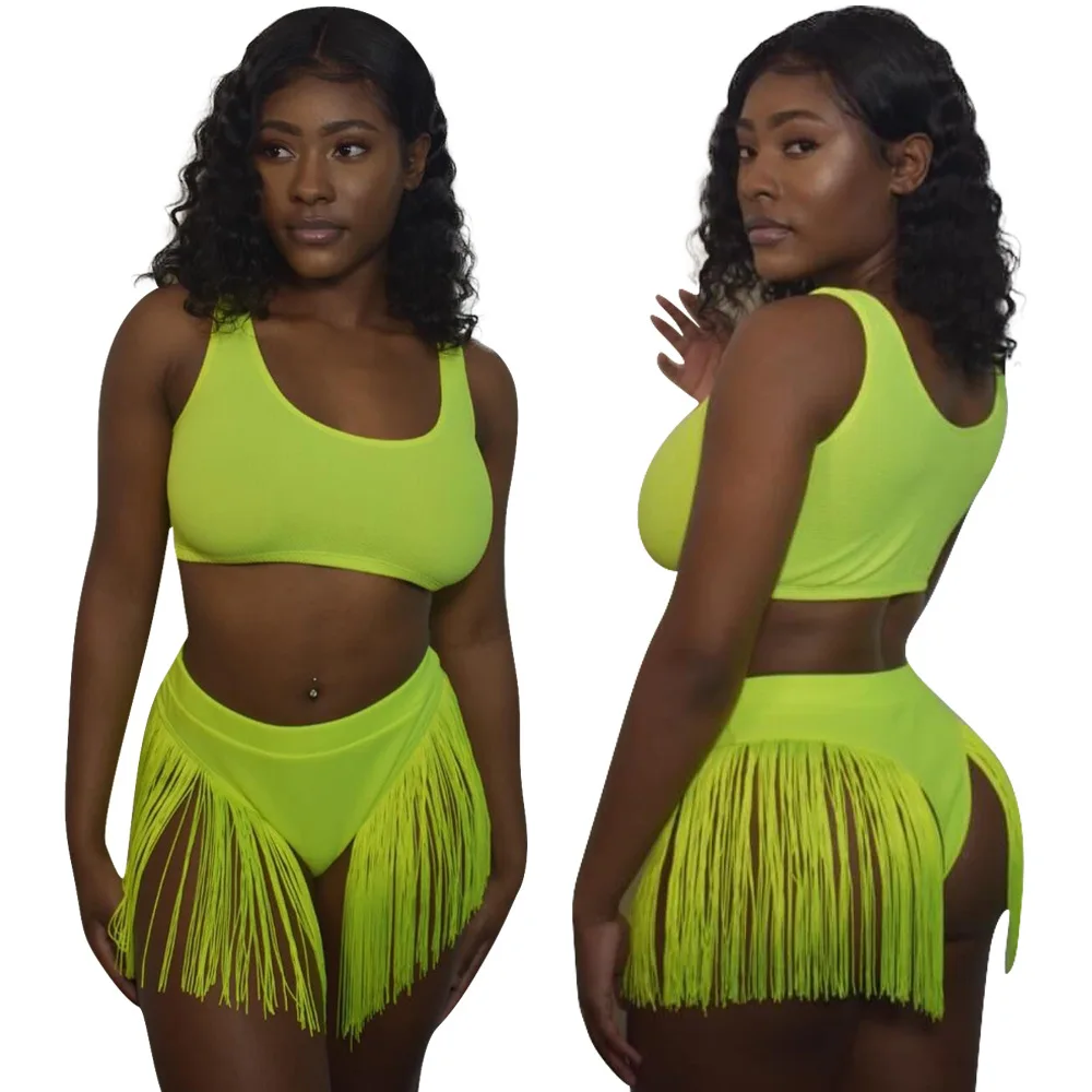 Swimsuit Two Piece Women's Clothing Custom Sexy Sleeveless Vest Collar Personality Tassel Solid Color Beach Casual Bikini Suit
Swimsuit Two Piece Women's Clothing Custom Sexy Sleeveless Vest Collar Personality Tassel Solid Color Beach Casual Bikini Suit