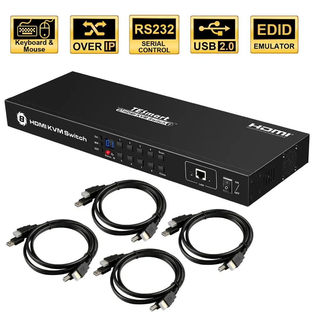 HDMI KVM Switch 8 Port KVM Support 4K 30Hz Ultra HD and USB 2.0 Ports Keyboard and mouse port or LAN Port 
HDMI KVM Switch 8 Port KVM Support 4K 30Hz Ultra HD and USB 2.0 Ports Keyboard and mouse port or LAN Port