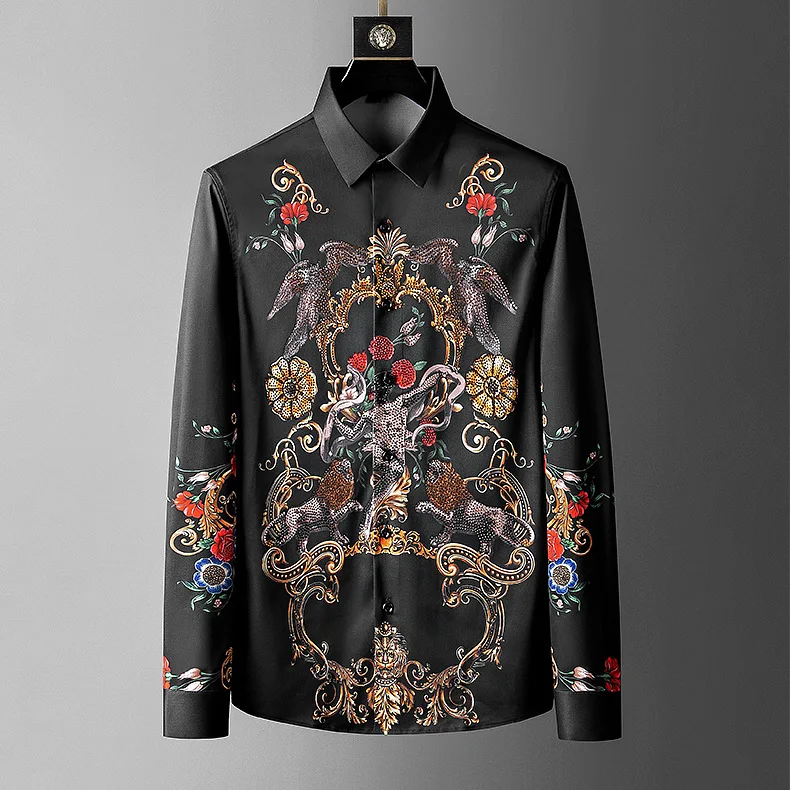 Luxury Rhinestones Print Shirts Man Slim Casual Shirt Formele Dress Shirts Men Streetwear Club Party Chemise Homme High Quality
Luxury Rhinestones Print Shirts Man Slim Casual Shirt Formele Dress Shirts Men Streetwear Club Party Chemise Homme High Quality