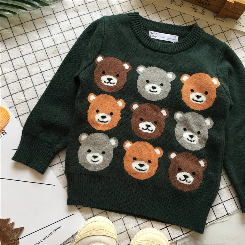 Tonytaobaby/осенняя одежда Новый стильный Детский темно-зеленый свитер из чистого