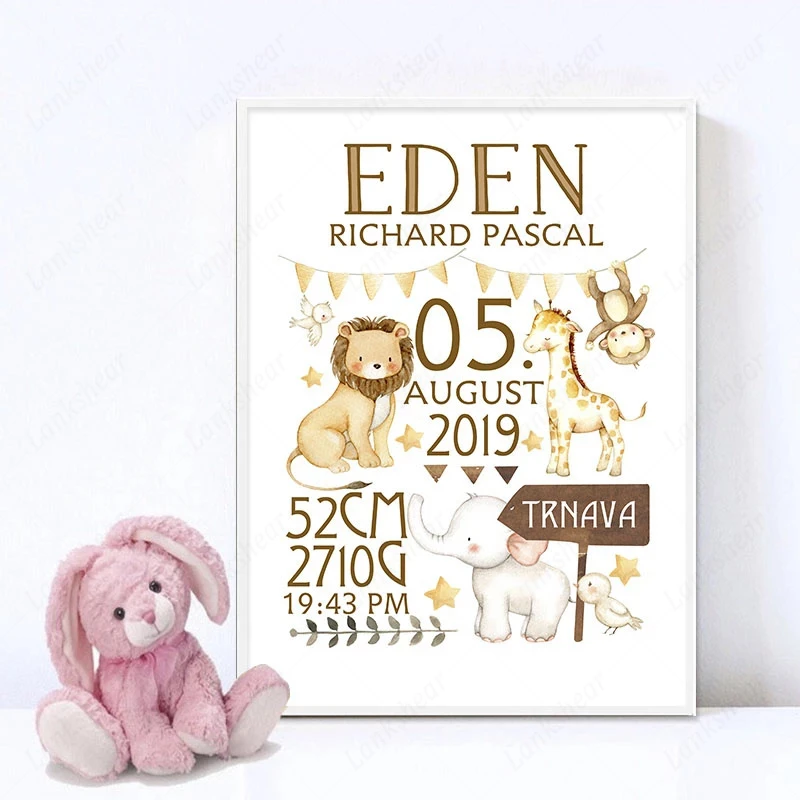 Personalized Baby Birth Custom Poster Nursery Art Print Animal Canvas Painting Wall Hd Picture Nordic Kid Boy Bedroom Decoration
Personalized Baby Birth Custom Poster Nursery Art Print Animal Canvas Painting Wall Hd Picture Nordic Kid Boy Bedroom Decoration