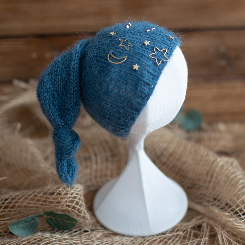 Vintage Newborn photography Props Hat Hand Knitted Sleep Bonnet Crochet Baby Star Photo Product | Мать и ребенок