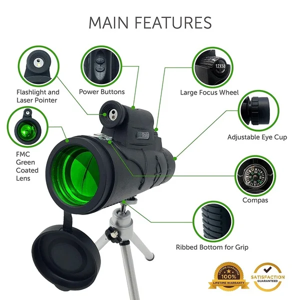 1800M/9900M Professional Monocular for Mobile Night Vision 50x60 Laser Illuminated Eyepiece Hiking Travel Portable Telescope
1800M/9900M Professional Monocular for Mobile Night Vision 50x60 Laser Illuminated Eyepiece Hiking Travel Portable Telescope