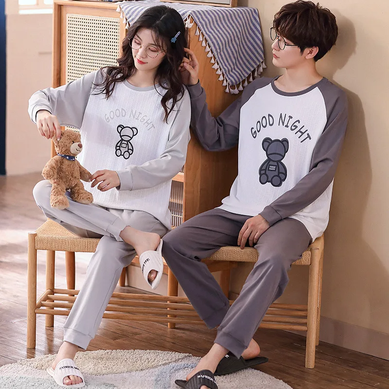 Korean Couple Gray Patchwork Long Sleeve Pajamas Set Cotton Winter Big Size Men Women Homewear Women Cute Cartoon Bear Sleepwear
Korean Couple Gray Patchwork Long Sleeve Pajamas Set Cotton Winter Big Size Men Women Homewear Women Cute Cartoon Bear Sleepwear