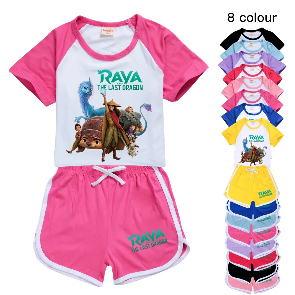 

Summer Girls Boys Clothes Sets New Raya and The Last Dragon Tracksuit Kids Cotton T-shirt + Pants Short Sleeve Outfits Pyjamas